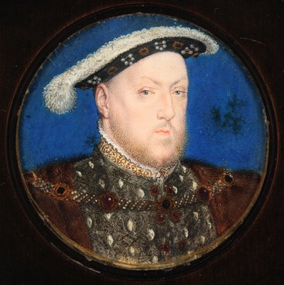 Henry VIII in a grey doublet and fur gown by Lucas Horenbout or Hornebault